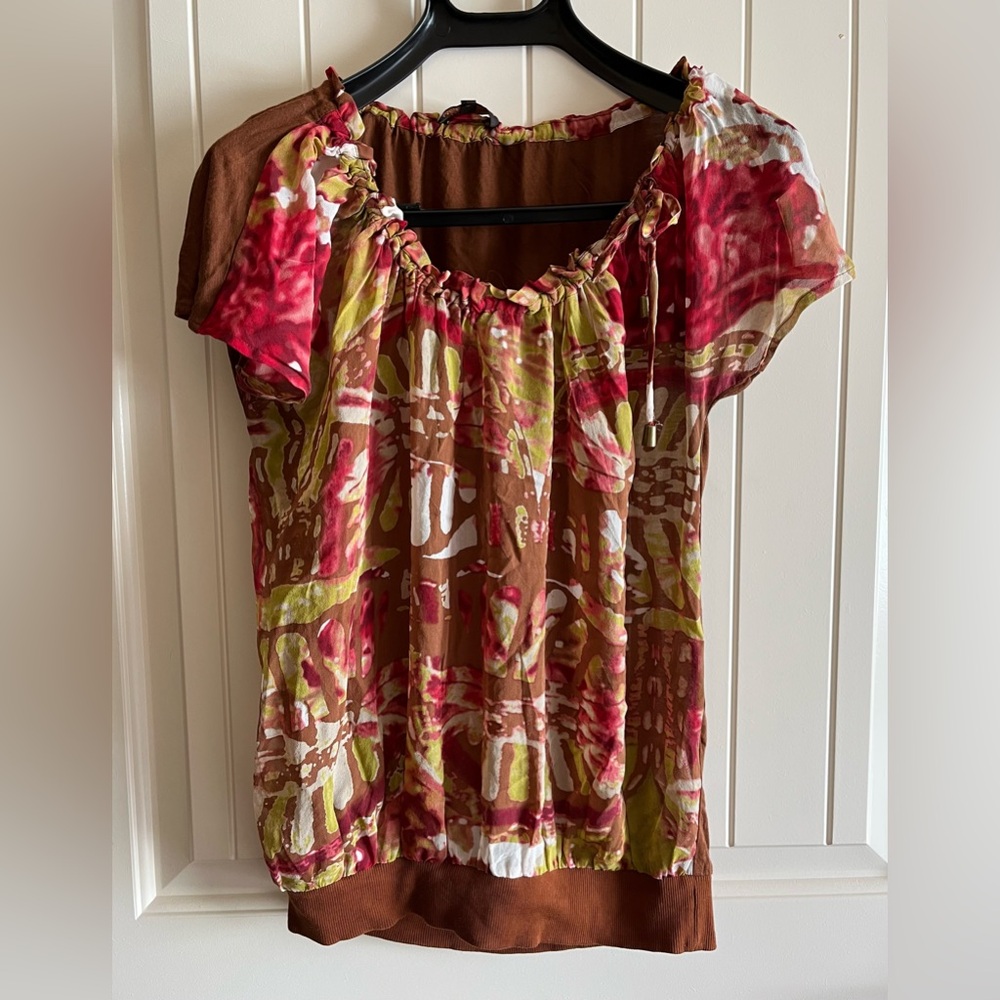 Adolfo Dominguez Red and Brown Blouse